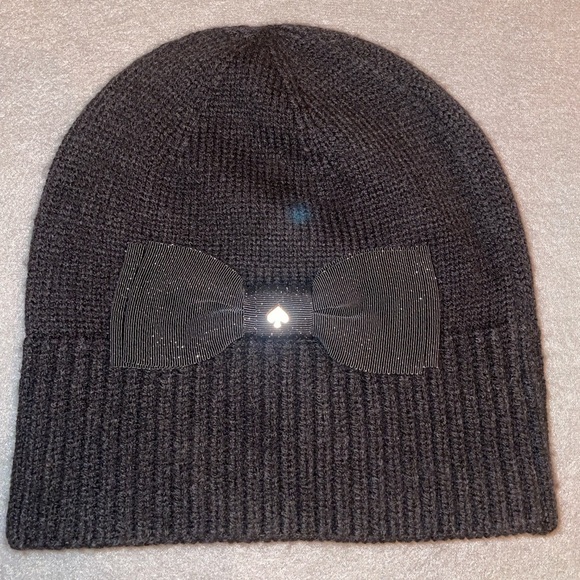 kate spade Accessories - Kate Spade Beanie Black with gold spade & bow OS stretch New